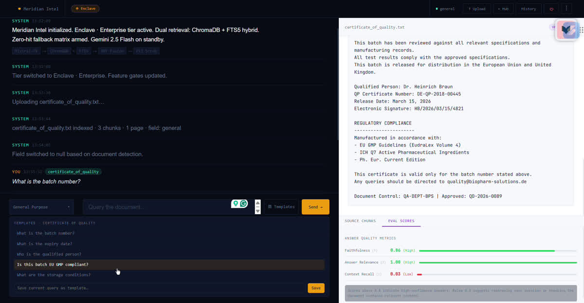 Query templates pre-populated for Certificate of Quality document